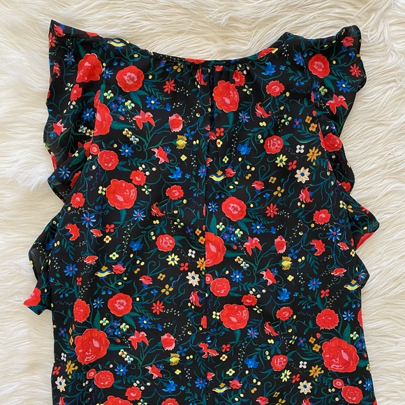 J. Crew Black Red Floral Sleeveless Flutter Sleeve Dress - Picture 9 of 11
